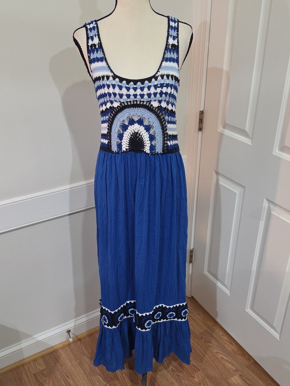 Zara Blue Crochet Bodice Maxi Dress - Size S